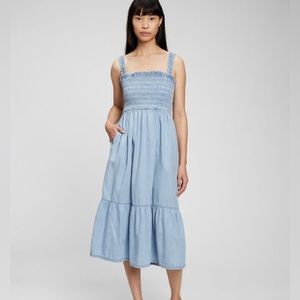 GAP Smocked Midi Dress - 100% Cotton Chambray